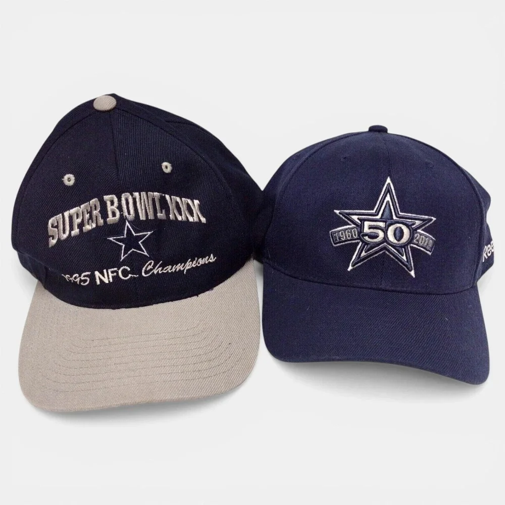 Dallas Cowboys Hat‎ Lot 2 Super Bowl XXX 1995 NFC Champs 50th Anniversary Reebok